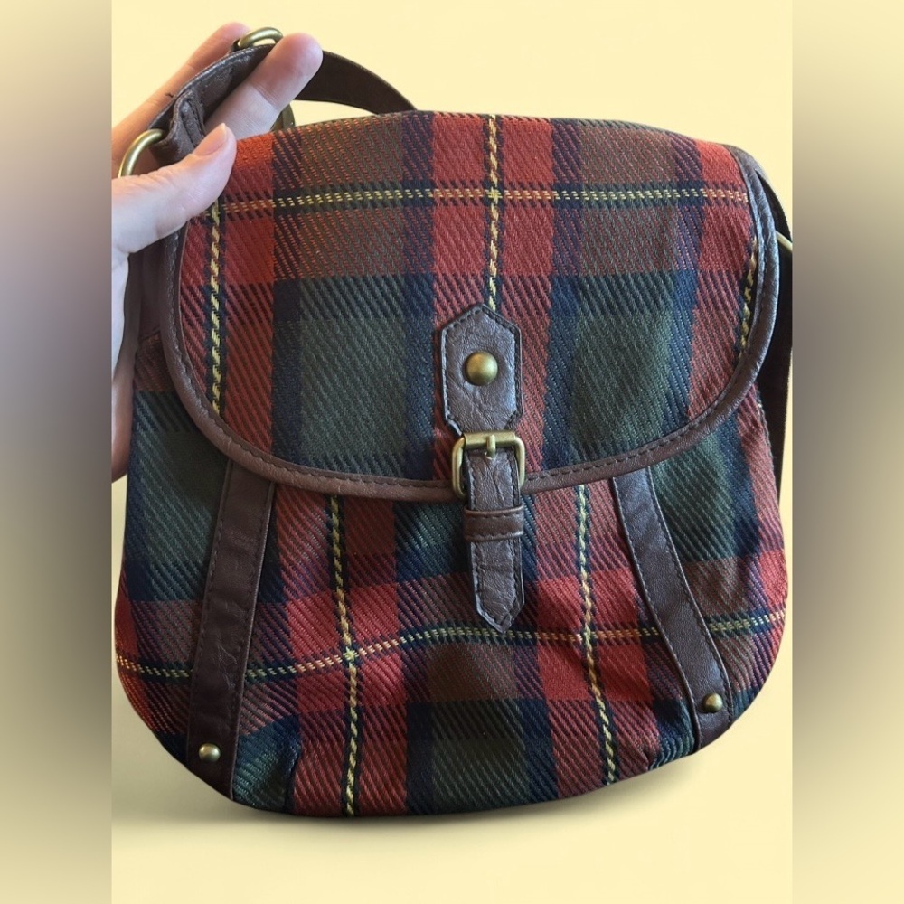 American Eagle Vintage NWT Plaid Crossbody Bag Tartan Brown Leather Trim